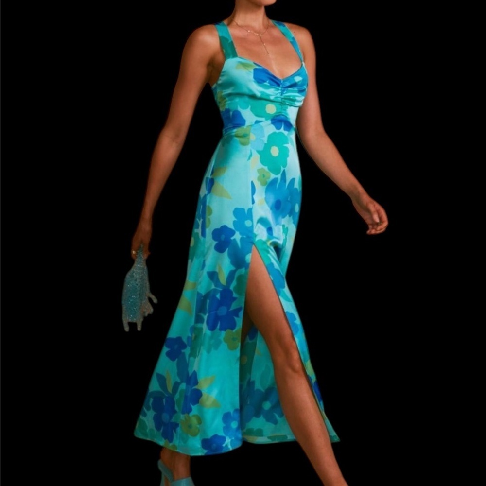 Show Me Your MuMu Blue Floral Midi Dress - Picture 4 of 4